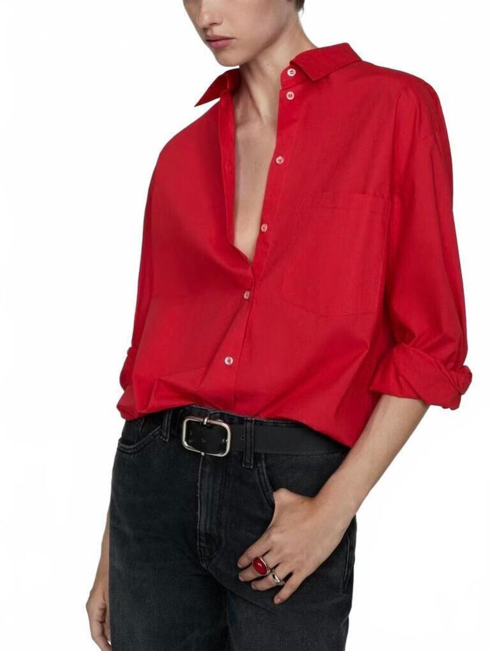 Mango pocket oversize shirt NWT red size 8 EUR L